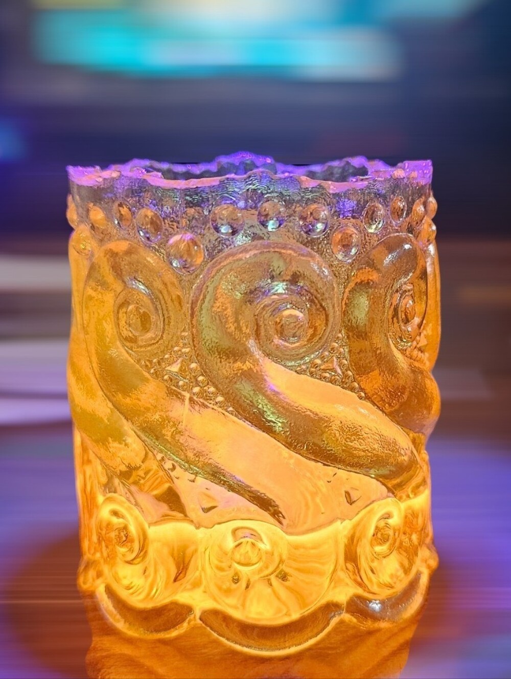 Vintage Amber Glass "S Repeat" Scroll Swirl Toothpick Holder - As-Is Collectible